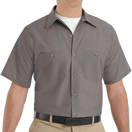 Red Kap Men's Industrial Work Shirt, Regular Fit, Short Sleeve, Grey, X-Large Tall