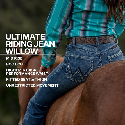 Wrangler Women's Willow Mid Rise Performance Waist Boot Cut Ultimate Riding Jean, Denim, 27-34