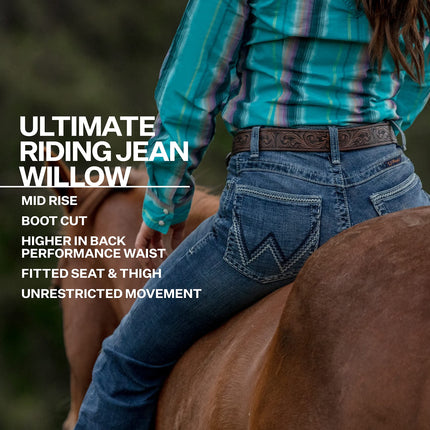 Wrangler Women's Willow Mid Rise Performance Waist Boot Cut Ultimate Riding Jean, Denim, 27-36