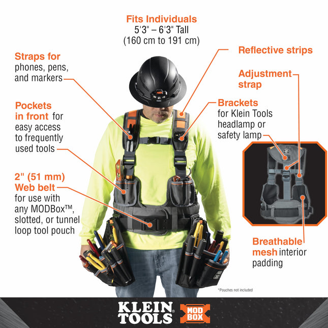 Klein Tools 55829MB Vest Combo with Tool Pouches, Fully Adjustable, Padded Support for Electricians, Carpenters, Construction