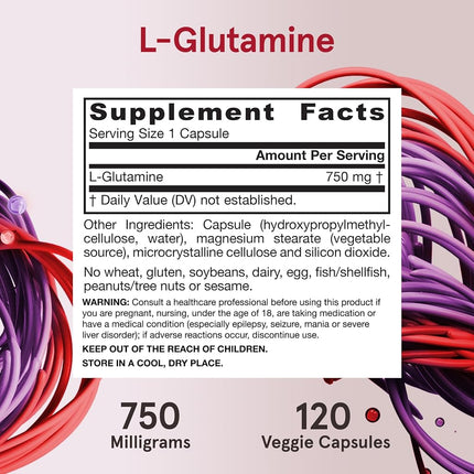 Jarrow Formulas L-Glutamine 750 mg, Supports Muscle Tissue & Immune Function, 120 Caps