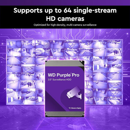 WD Purple Pro 18TB Smart Video 3.5" Internal Hard Drive, AllFrame Technology, 550TB/yr, 512MB Cache, 7200 RPM, 5 Year Warranty