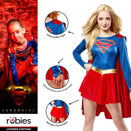 Rubie's Official Supergirl Ladies Fancy Dress Superhero Womens Adults Super Girl Costume Outfit, Red, Large: UK 14-16