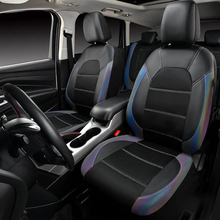 CAR PASS Leather seat Covers,Automotive Universal Sport car seat Cover Super 5mm Composite Sponge Inside,Airbag Compatible fits Most SUVs, Trucks,and Vans (Full Set,Chameleon Iridescent Reflective)