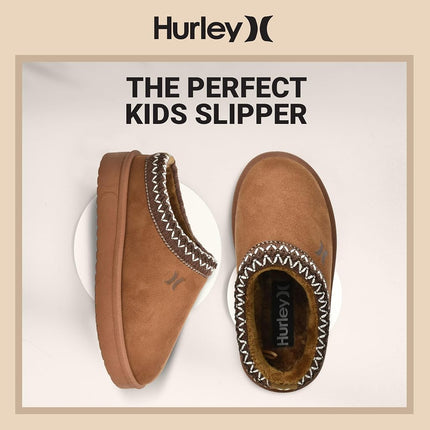 Hurley Kids Modi Pantoufles - Chaussons d'intérieur et d'extérieur pour Garçons et Filles, Sabots Durables avec Doublure Polaire en Fausse Fourrure - Chaussons d'Hiver Chauds, Châtaigne, 6 Bambin