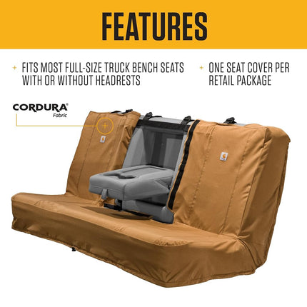 Carhartt Universal Nylon Duck Canvas Automotive Bench Seat Covers, Durable Fitted Full-Size Bench Seat Protection with Rain Defender, Gravel