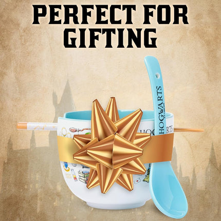 Silver Buffalo Harry Potter Hogwarts Iconic Icons Ceramic Ramen Noodle Rice Bowl with Chopsticks and Spoon, Microwave Safe, 20 Ounces