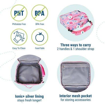 Wildkin Kids ECO rPET Insulated Lunch Box – Keeps Food Hot or Cold, Easy-Clean Lining, Mesh Pockets & BPA-Free – Boys & Girls, Ideal for School, Travel & Daycare – Pink Floral
