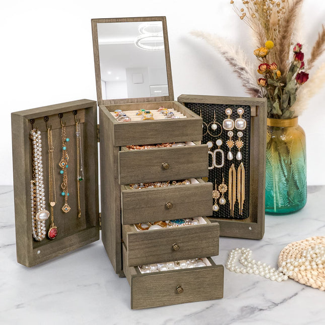Meangood Jewelry Box Wood for Wowen, 5-Layer Large