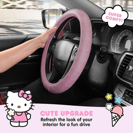 Sanrio Hello Kitty Pink Car Steering Wheel Cover, Universal Fit Cute Car Accessories for Women Styli