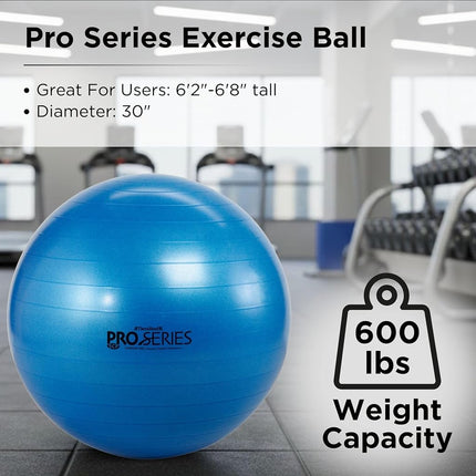 TheraBand Exercise Ball, Professional Series Stability Ball with 75 cm Diameter for Athletes 6'2" to 6'8" Tall, Slow Deflate Fitness Ball for Improved Posture, Balance, Yoga, Pilates, Core, Blue