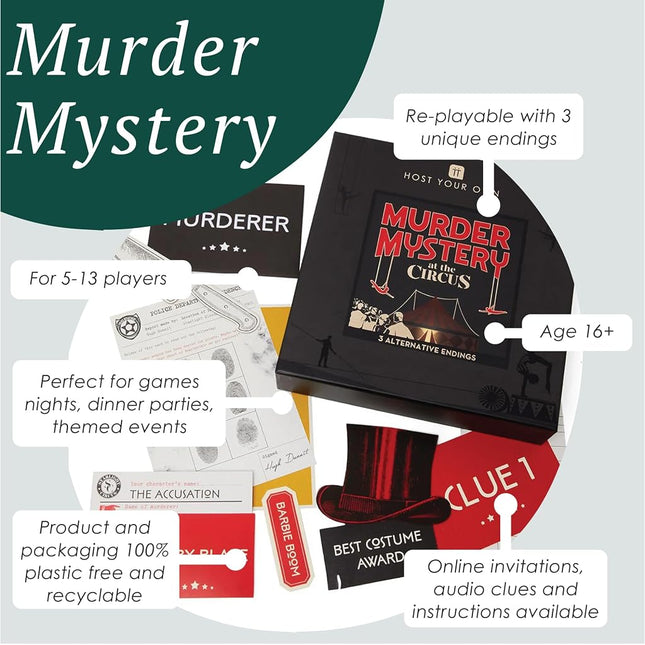 Talking Tables Circus Themed Murder Mystery Game at Home | Host Your Own Games Night and Solve The Crime | Replayable with 3 Endings for Dinner Party, Birthday, Adults, Teens
