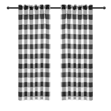 Simple Deluxe 3 piezas cortinas de cocina de cuadros búfalo para ventanas, juego de cenefa y cortinas de 3, 52" ancho x 15" largo y 26" ancho x 45" largo, blanco y negro