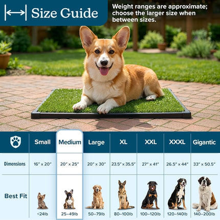 PETMAKER - Dog Grass Mat with Tray - 35.5" x 23.5" Reusable Dog Pee Pads - Artificial Grass Mat for Indoor Outdoor