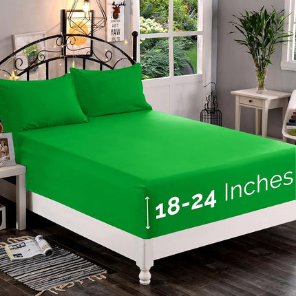 Elegant Comfort 1500 Premium Quality Fitted Sheet Ultra Soft 18-24 Inch Extra Deep Pocket - Single Fitted Sheet for High Mattress - Wrinkle Free with Smart Storage Pockets, Full, Emerald Green