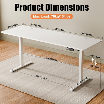 ERGOMAKER Electric Standing Desk 170x60cm (White Frame + White Desktop)