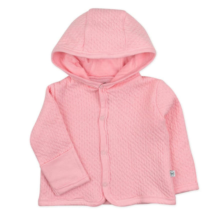 HonestBaby Organic Cotton Matelasse Snap-Front Hooded Jacket, Pink, 24 Months