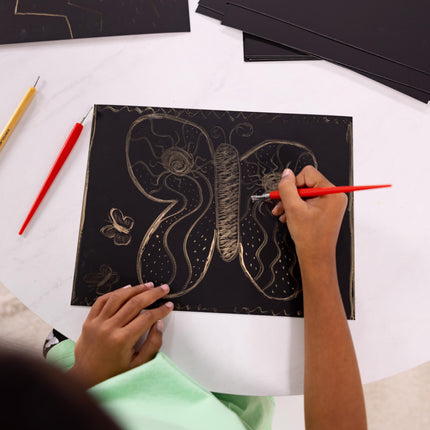 Melissa & Doug Scratch Art Scratchboard - Paquete de 50, Oro Brillante sobre Fondo Negro