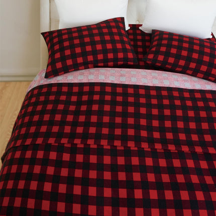 Elegant Comfort Ultra Soft 4-Piece 100% Turkish Cotton Flannel Sheet Set - Buffalo Check Plaid Flannel Sheets, Warm and Cozy Anti-Pill Premium Quality, Deep Pocket Fitted Sheet- Twin XL, Burgundy