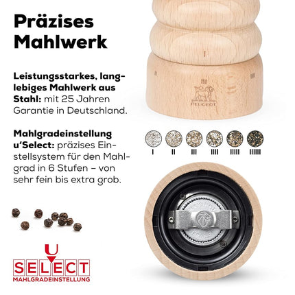 PEUGEOT - Paris u'Select 12 cm Pepper Mill - 6 Predefined Pepper Grinder Settings - Made with PEFC Certified Wood - Made in France