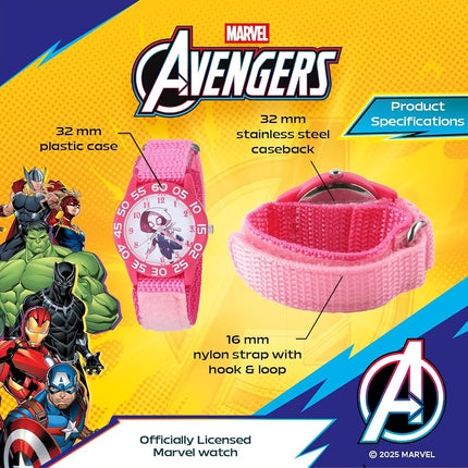 Marvel Girl's Super Hero' Quartz Plastic and Nylon Watch, Color:Pink (Model: WMA000310)
