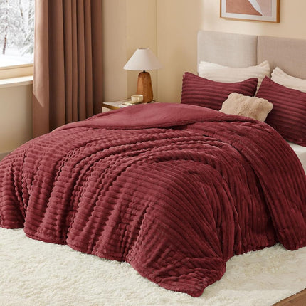 BEDELITE Fleece Twin Comforter Set -Super Soft & Warm Fluffy Burgundy Bedding, Luxury Fuzzy Heavy Bed Set for Winter with 1 Pillow case