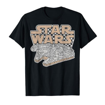 Star Wars Millennium Falcon Retro Checkered Sketch T-Shirt