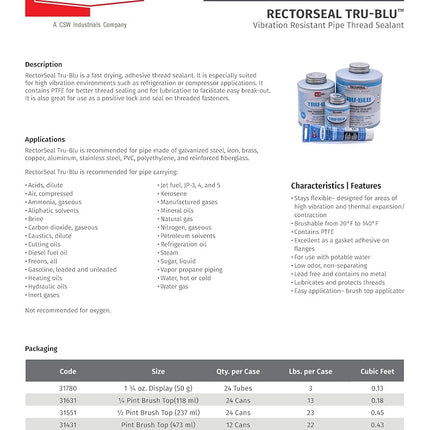 Rectorseal 31551 Tru-Blu, 8Oz., Blue