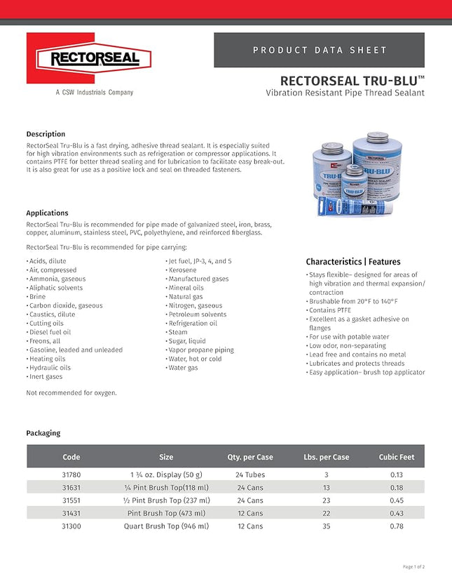 Rectorseal 31551 Tru-Blu, 8Oz., Blue