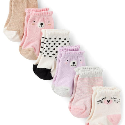 The Children's Place Paquete variado de seis pares de calcetines midi para bebé niña y recién nacida, diseño de criatura, de 6 a 12 meses