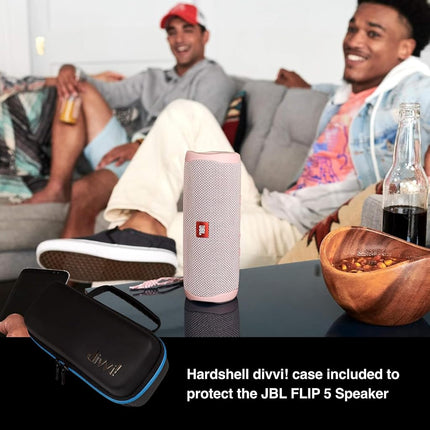 JBL Flip 5 Waterproof Portable Wireless Bluetooth Speaker Bundle with divvi! Protective Hardshell Case - Pink