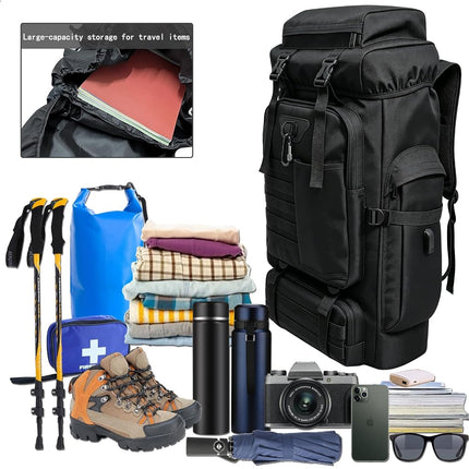 Ogetok 80L Hiking Backpack Camping Rucksack, 80 liters Large Capacity Outdoor Knapsack Travel Climbing Mountaineering Carry On Backpack Bag, Trekking Backpacking for Men Women, Black