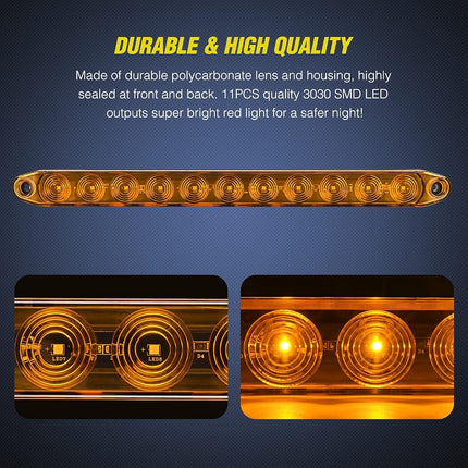 Nilight 2PCS 16Inch 11 LED Amber Trailer Marker ID Bar Stop Brake Turn Signals Tail Light DOT Compliant IP65 Waterproof for Truck Trailer