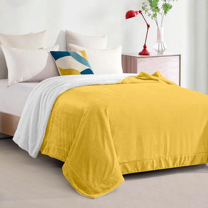 Elegant Comfort Ultra Soft Reversible Flannel Sherpa Blanket - Cozy Silky Fleece Throw for Couch, Bed - Plush Fuzzy Warm Winter Blanket for Gift, Full, Yellow
