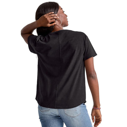 Hanes Originals Oversized T-Shirt, Cotton Crewneck Tee for Women, Curved Hem, Black, XS