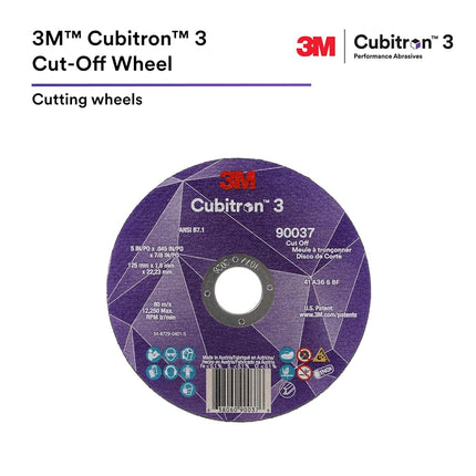 3M Cubitron 3 Cut-Off Wheel, 90053, Pack of 50, 60+, T27, 4-1/2 in x 0.04 in x 7/8 in (115 x 1 x 22.23 mm), ANSI