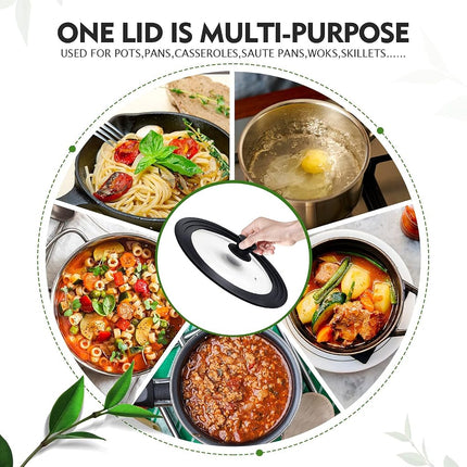 Ydeapi Universal Lids for Pots, Pans & Skillets - Fits 6.5", 7" & 8" Diameter, 9.5", 10" & 11" Diameter Cookware，Tempered Glass with High Heat Resistant Silicone Rim-2PK Cookware（2PK）