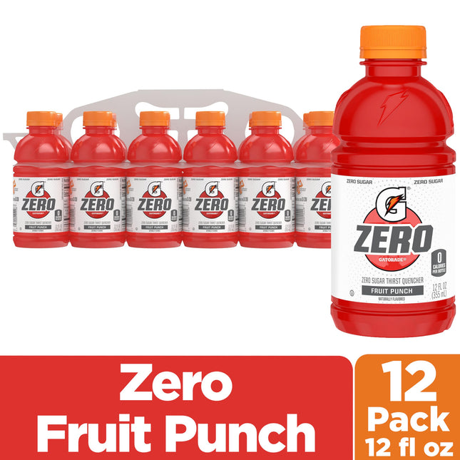 Bebidas deportivas G Zero Thirst Quencher, Fruit Punch, botellas de 12 oz (paquete de 12)