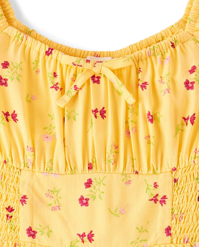 The Children's Place Girls' Short Sleeve Smocked Summer Dresses, Sun Valley, Large