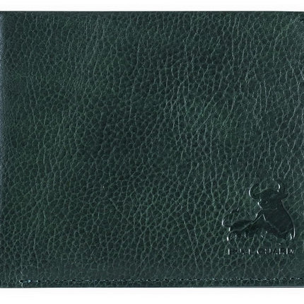 Billetera de cuero tipo bífold RFID para hombre con identificación desplegable en Vintage Buffalo Brown, Buffalo Wild Green Trail, Classic