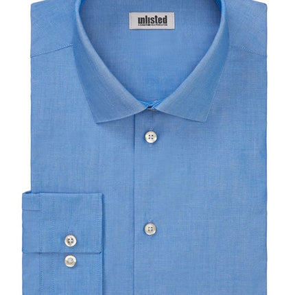Kenneth Cole Men's Dress Shirt Regular Fit Solid, Hazy Blue, 16"-16.5" Neck 34"-35" Sleeve