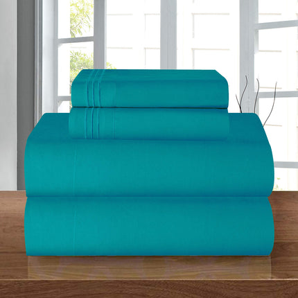 Elegant Comfort Luxury 1500 Premium Hotel Quality Microfiber 4-Piece Sheet Set - Wrinkle Resistant, All Around Elastic Fitted Sheet, Deep Pocket up to 16", Queen, Turquoise