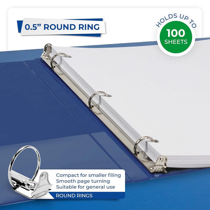 Samsill 0.5 Inch 3 Ring Binder, Made in USA, Economy Round Ring, Clear View Cover, 100 Sheet Capacity - for School, Home, Office - Blue, 4 Pack