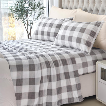 Juego de sábanas de franela de terciopelo de 4 piezas lujosamente suave Elegant Comfort - Calidad premium - Cálido y acogedor, antiestático, de terciopelo difuso que no hace bolitas, con bolsillos profundos - Twin XL, gris búfalo