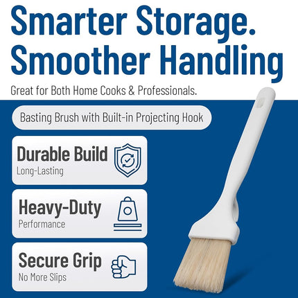 Carlisle 4040102 Sparta Pastry Basting Brush with Molded Handle Hooks, 2" W, 1.75" H, 9.75" L, Size 2", White (Pack of 12)