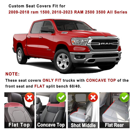 Huidasource Car Seat Covers for Dodge Ram, Full Coverage Waterproof Leather Pickup Truck Seat Cushion Protector Fit for 2009-2018 1500, 2010-2025 2500/3500 Crew Mega Cab(Full Set/Black&Blue)