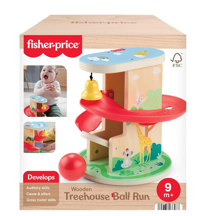 Fisher-Price Baby & Toddler Toy Wooden Tree House Ball Run, 2 Wooden Pieces for Infants from 9 Months