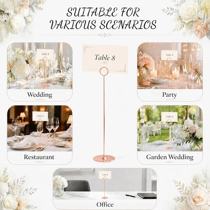 Urban Deco 16PK Table Number Holders Place Card Holders 12 Inch Table Card Holders Steel Card Holders for Photos, Food Signs, Memo Notes, Weddings, Restaurants, Birthdays (Rosegold)