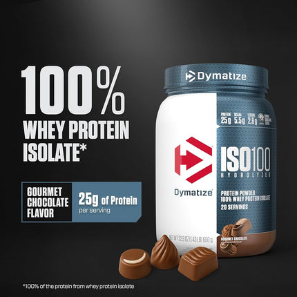 Dymatize ISO100 Hydrolyzed Protein Powder, 100% Whey Isolate Protein, 25g of Protein, 5.5g BCAAs, Gluten Free, Fast Absorbing, Easy Digesting, Gourmet Chocolate, 20 Servings