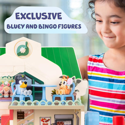 Bluey Supermarket Playset, 3 Different Levels With Exclusive Bluey and Bingo Figures. Includes Working Escalator, 24 Sounds and 15+ Play Pieces Plus Fun Intercom, Over 40cm (15") Tall.